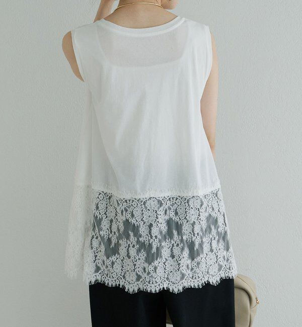  「レースヘムノースリーブカットソー」|キャミソール|