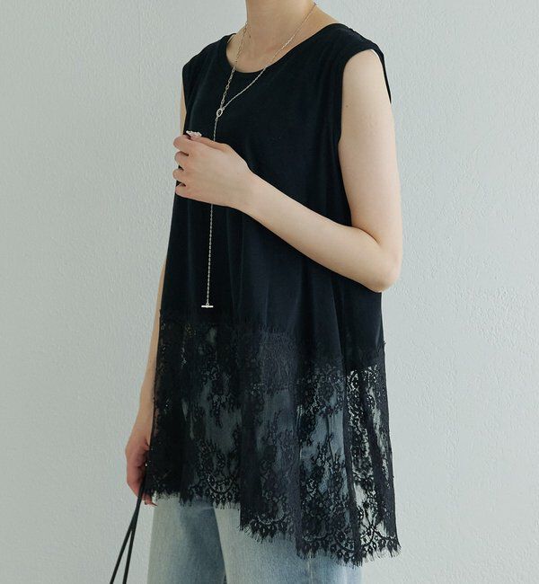  「レースヘムノースリーブカットソー」|キャミソール|