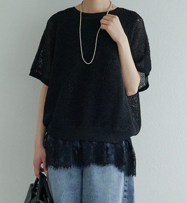  「レースヘムノースリーブカットソー」|キャミソール|