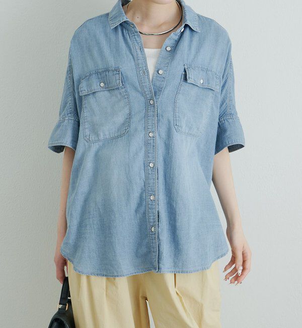  「シアーデニムハーフスリーブブラウス」|シャツ・ブラウス|