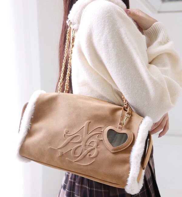  「フェイクムートンエンボスバッグ」|ショルダー・メッセンジャー|ベージュ