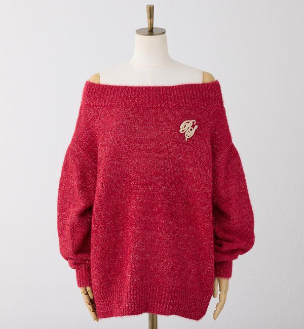  「ブローチ付きベロアモールミニニットワンピース」|ワンピース|