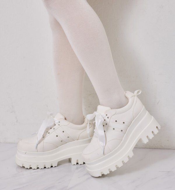  「ビジュー付きトリプルソールスニーカー」|その他|ホワイト