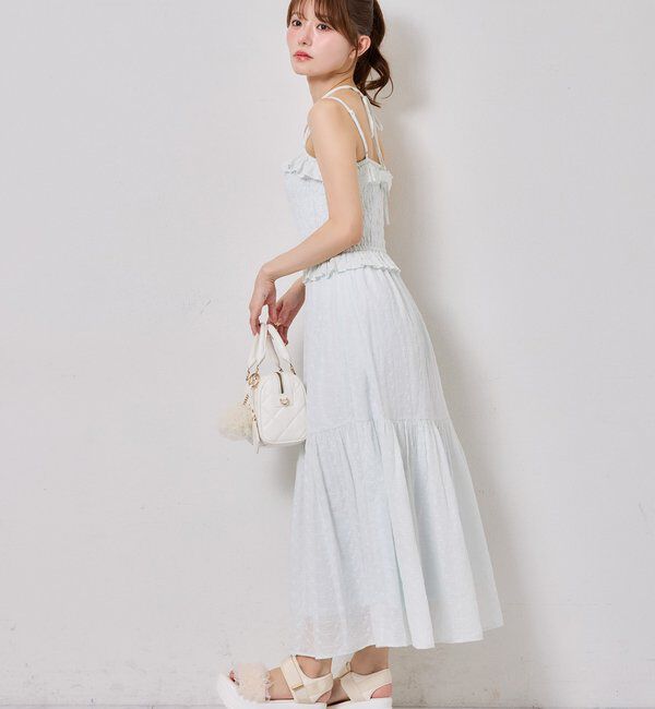  「【SMサイズ展開あり】肩リボンシャーリングキャミワンピ」|ワンピース|
