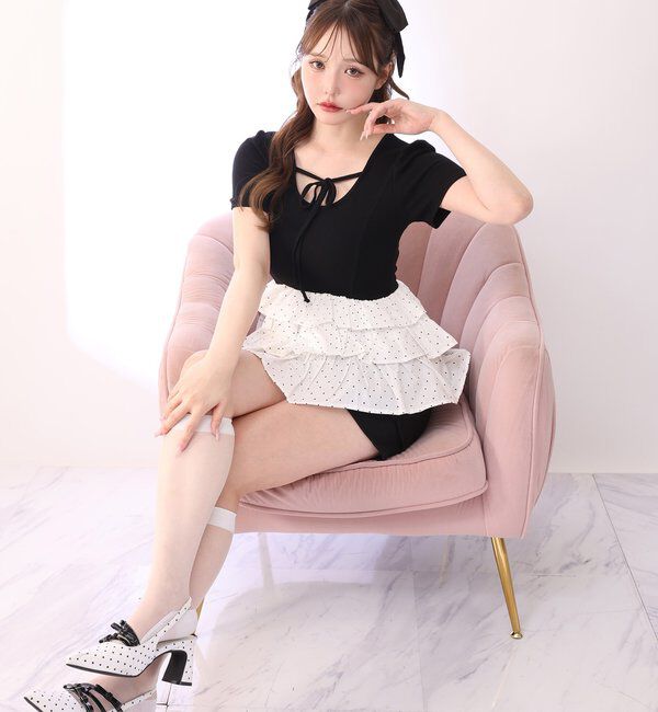  「リボン付き裾フリルペプラムトップス」|プルオーバー|