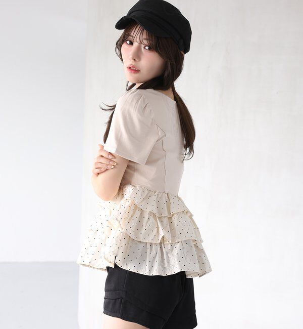  「リボン付き裾フリルペプラムトップス」|プルオーバー|