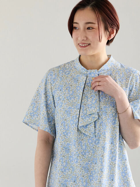 Te chichi「【接触冷感】パターンアソート5分袖ボウタイブラウス」|シャツ・ブラウス|サックスブルー