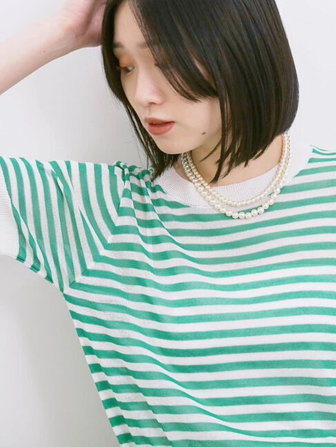 Samansa Mos2 blue「◎ボーダーニットプルオーバー」|ニット・セーター|