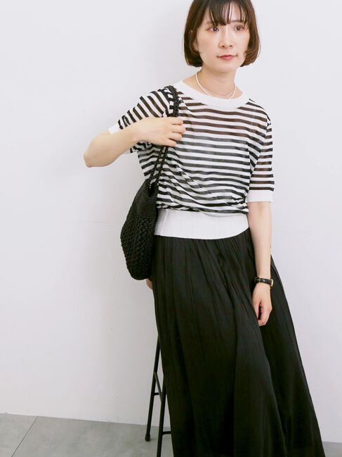 Samansa Mos2 blue「◎ボーダーニットプルオーバー」|ニット・セーター|