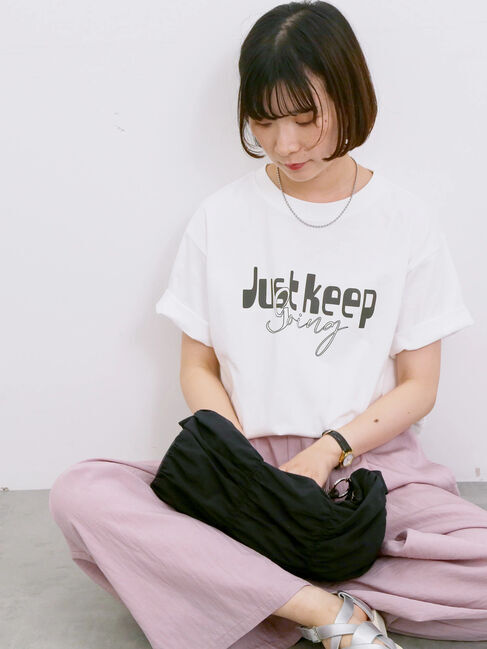 Samansa Mos2 blue「【接触冷感】ロゴプリントTシャツ」|Tシャツ・カットソー|