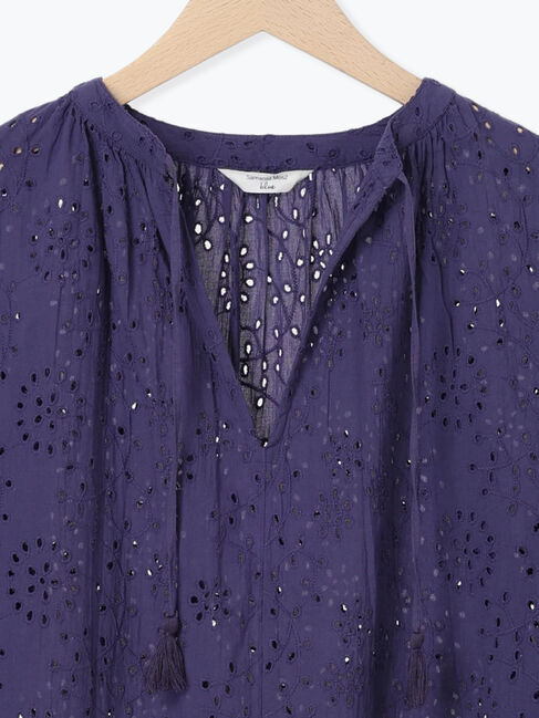 Samansa Mos2 blue「【Made in India】タッセル付ギャザーレースブラウス」|シャツ・ブラウス|