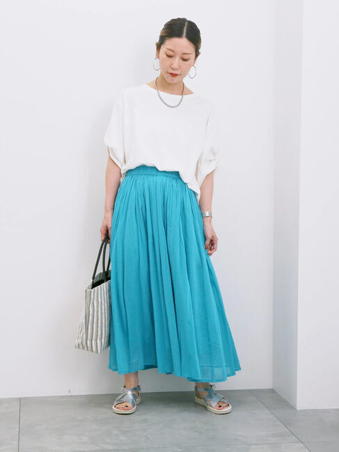 Samansa Mos2 blue「【Made in India】ボイルギャザースカート」|スカート|