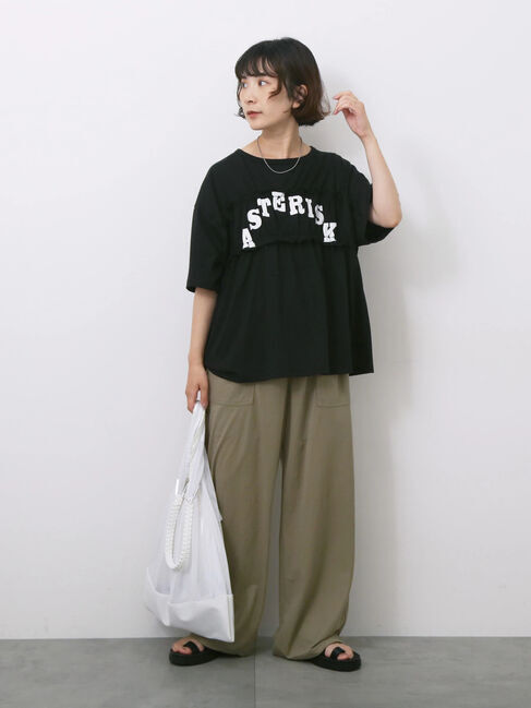 Samansa Mos2 blue「◎【接触冷感】シャーリングドッキングTシャツ」|Tシャツ・カットソー|