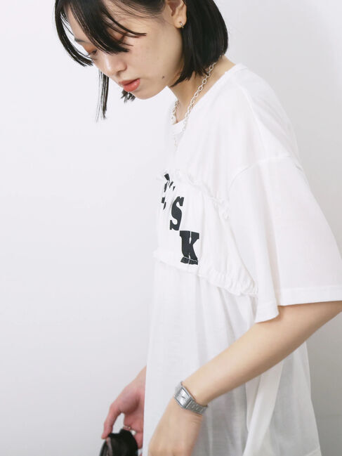 Samansa Mos2 blue「◎【接触冷感】シャーリングドッキングTシャツ」|Tシャツ・カットソー|