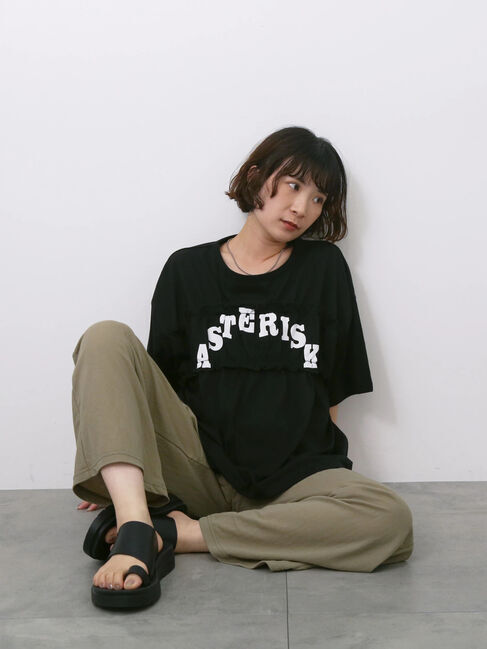 Samansa Mos2 blue「◎【接触冷感】シャーリングドッキングTシャツ」|Tシャツ・カットソー|