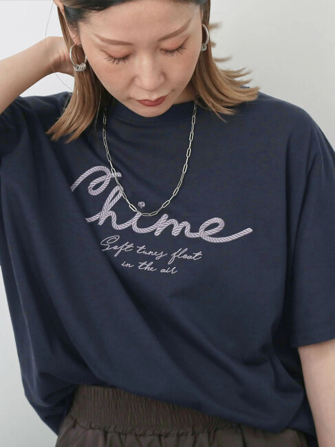 Samansa Mos2 blue「【接触冷感】ドルマンギャザー刺繍Tシャツ」|Tシャツ・カットソー|