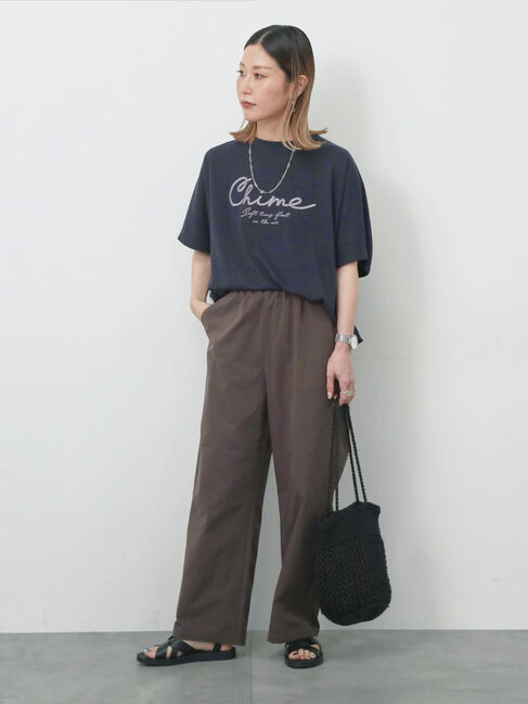 Samansa Mos2 blue「【接触冷感】ドルマンギャザー刺繍Tシャツ」|Tシャツ・カットソー|