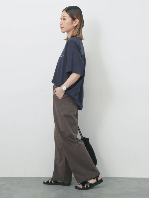 Samansa Mos2 blue「【接触冷感】ドルマンギャザー刺繍Tシャツ」|Tシャツ・カットソー|