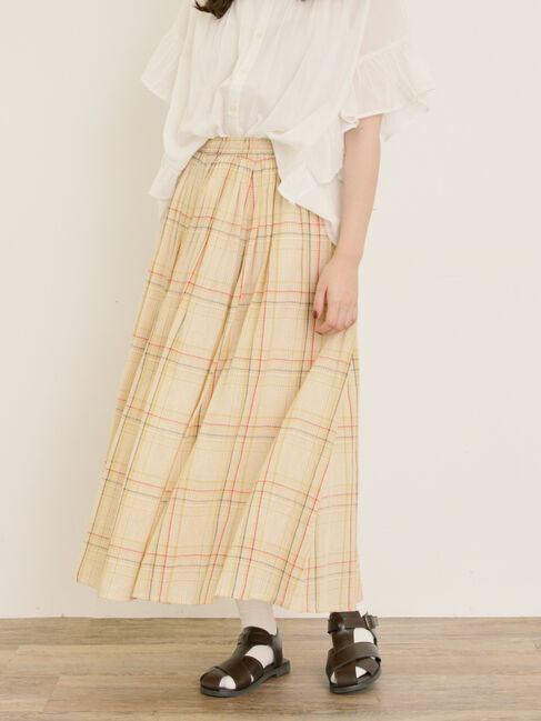 Samansa Mos2「インドボイルチェック柄ギャザースカート」|スカート|