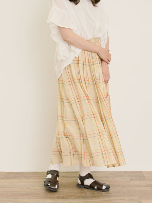 Samansa Mos2「インドボイルチェック柄ギャザースカート」|スカート|