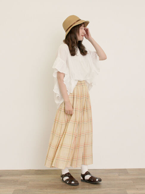 Samansa Mos2「インドボイルチェック柄ギャザースカート」|スカート|
