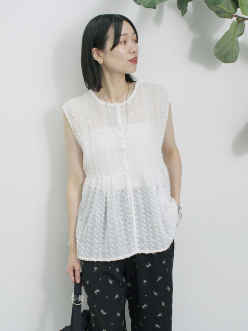 Samansa Mos2 blue「前後2wayジャカードペプラムノースリーブブラウス」|シャツ・ブラウス|