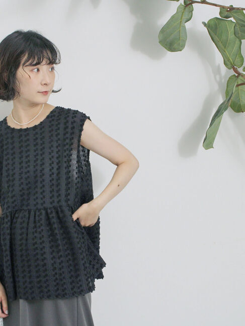 Samansa Mos2 blue「前後2wayジャカードペプラムノースリーブブラウス」|シャツ・ブラウス|