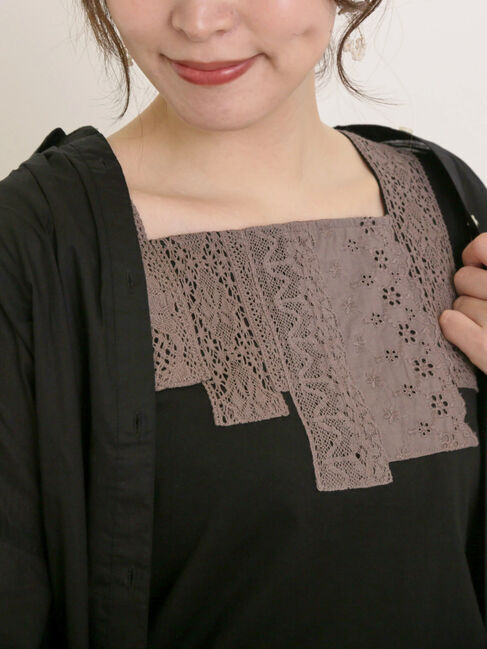 Samansa Mos2「【接触冷感】パッチワークレーススクエアネックノースリーブ」|Tシャツ・カットソー|