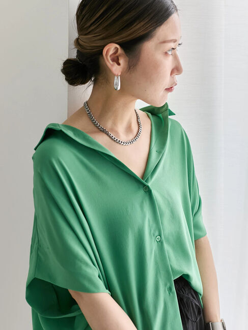 Samansa Mos2 blue「【接触冷感】ポンチョブラウス」|シャツ・ブラウス|