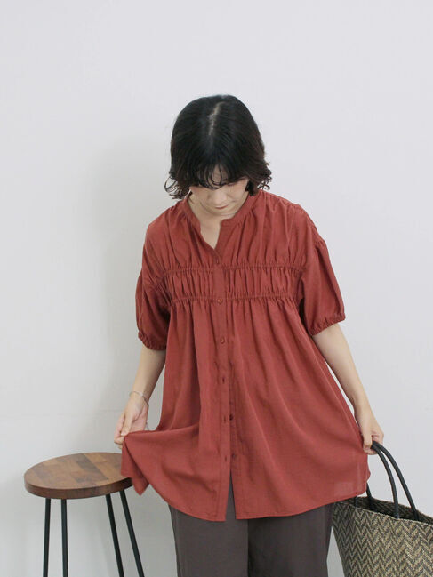 Samansa Mos2 blue「シャーリングチュニック」|シャツ・ブラウス|