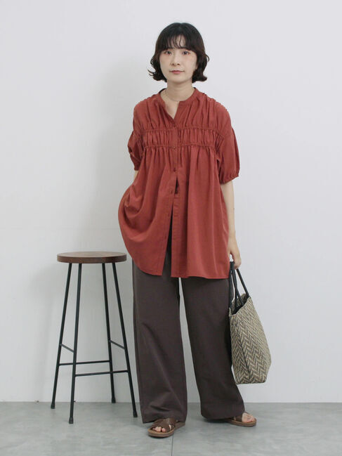 Samansa Mos2 blue「シャーリングチュニック」|シャツ・ブラウス|