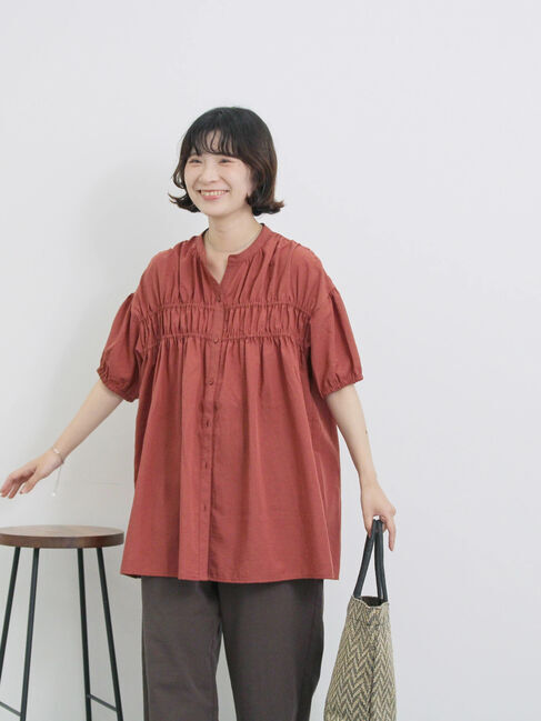 Samansa Mos2 blue「シャーリングチュニック」|シャツ・ブラウス|
