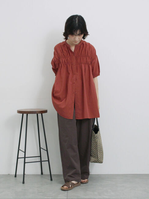 Samansa Mos2 blue「シャーリングチュニック」|シャツ・ブラウス|