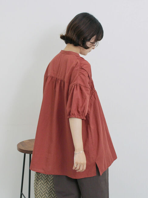 Samansa Mos2 blue「シャーリングチュニック」|シャツ・ブラウス|