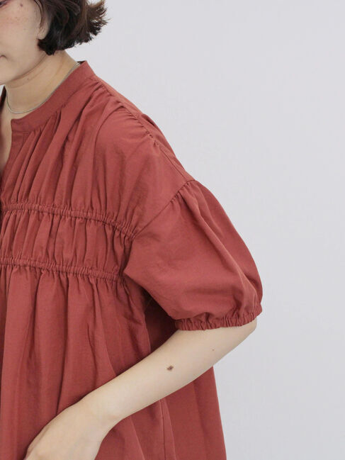 Samansa Mos2 blue「シャーリングチュニック」|シャツ・ブラウス|