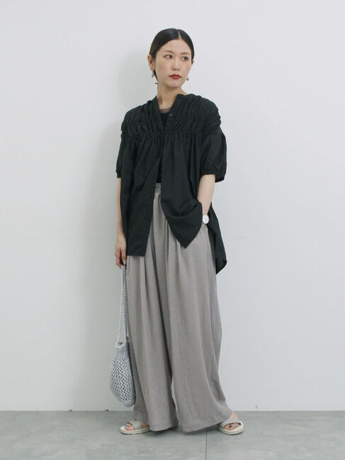 Samansa Mos2 blue「シャーリングチュニック」|シャツ・ブラウス|