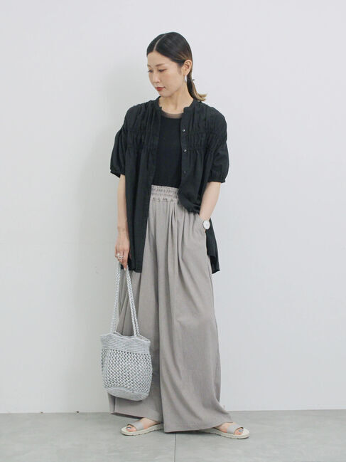 Samansa Mos2 blue「シャーリングチュニック」|シャツ・ブラウス|