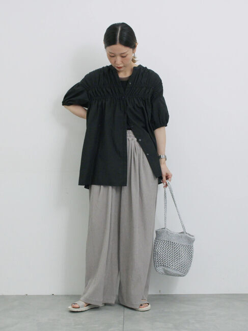 Samansa Mos2 blue「シャーリングチュニック」|シャツ・ブラウス|