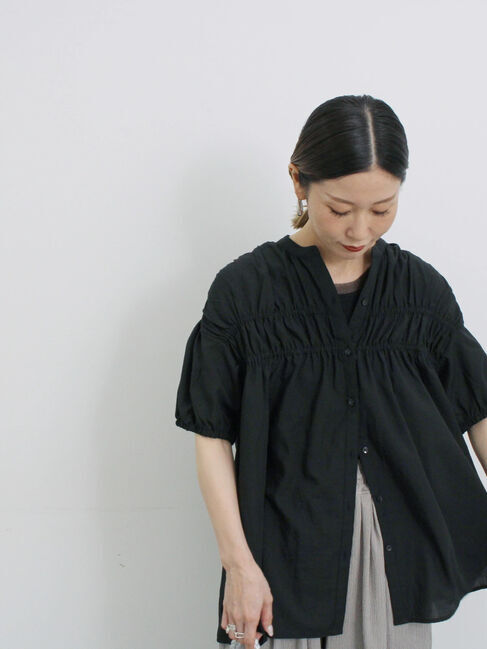 Samansa Mos2 blue「シャーリングチュニック」|シャツ・ブラウス|