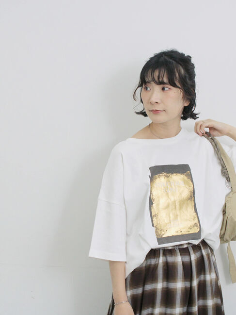 Samansa Mos2 blue「◎箔プリントTシャツ」|Tシャツ・カットソー|