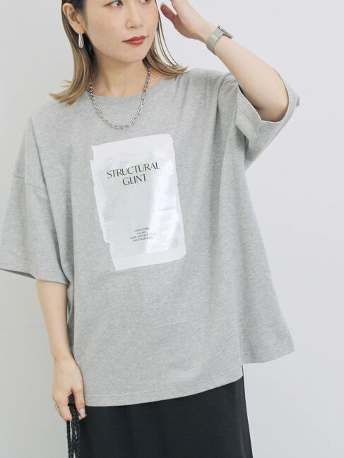 Samansa Mos2 blue「◎箔プリントTシャツ」|Tシャツ・カットソー|