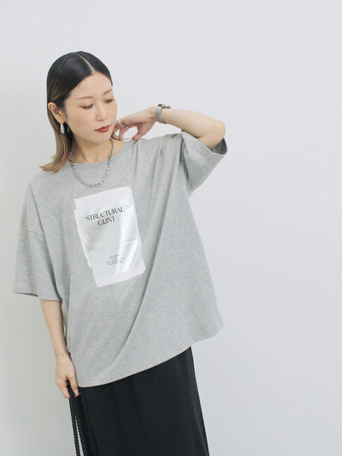 Samansa Mos2 blue「◎箔プリントTシャツ」|Tシャツ・カットソー|