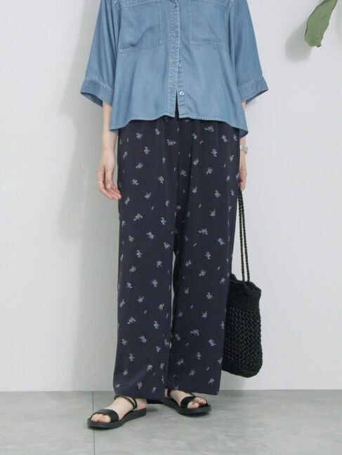 Samansa Mos2 blue「花柄イージーパンツ」|その他|