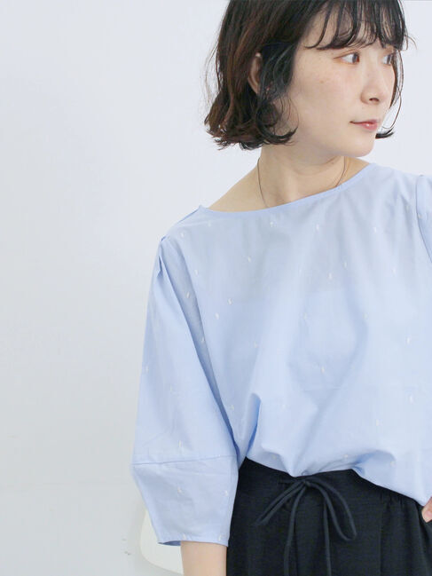 Samansa Mos2 blue「◎ドット刺繍ブラウス」|シャツ・ブラウス|サックスブルー