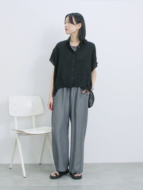 Samansa Mos2 blue「裾ドロスト楊柳シャツ」|シャツ・ブラウス|