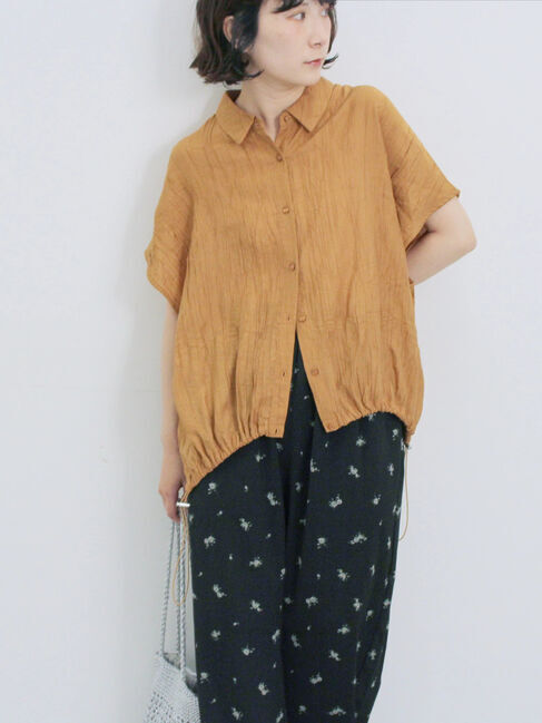 Samansa Mos2 blue「裾ドロスト楊柳シャツ」|シャツ・ブラウス|