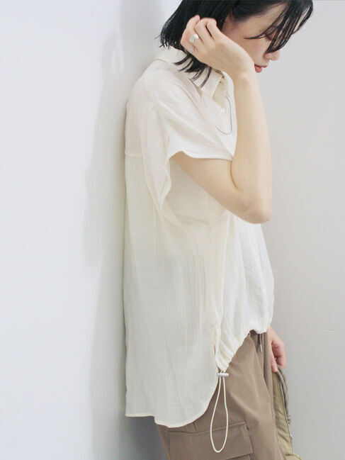 Samansa Mos2 blue「裾ドロスト楊柳シャツ」|シャツ・ブラウス|