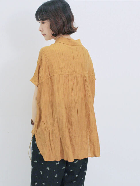 Samansa Mos2 blue「裾ドロスト楊柳シャツ」|シャツ・ブラウス|