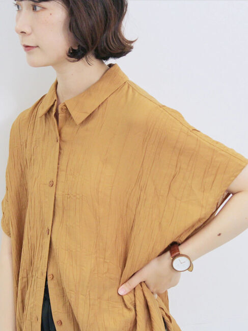 Samansa Mos2 blue「裾ドロスト楊柳シャツ」|シャツ・ブラウス|