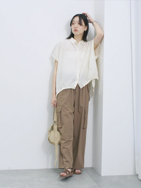 Samansa Mos2 blue「裾ドロスト楊柳シャツ」|シャツ・ブラウス|